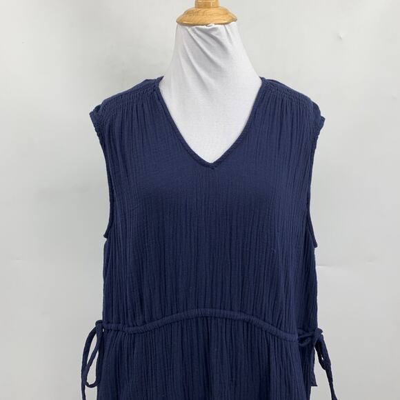 Caslon Dress Womens S Small Navy Cotton Gauzy Tiered Sleeveless Tiered Midi - Picture 3 of 12